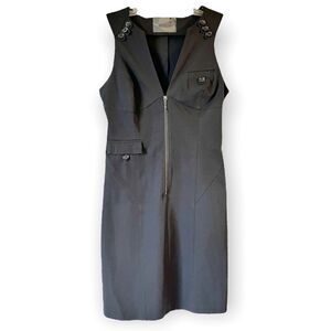 AnnaRita N Office Siren Black Sleeveless Half Zip MIDI Dress